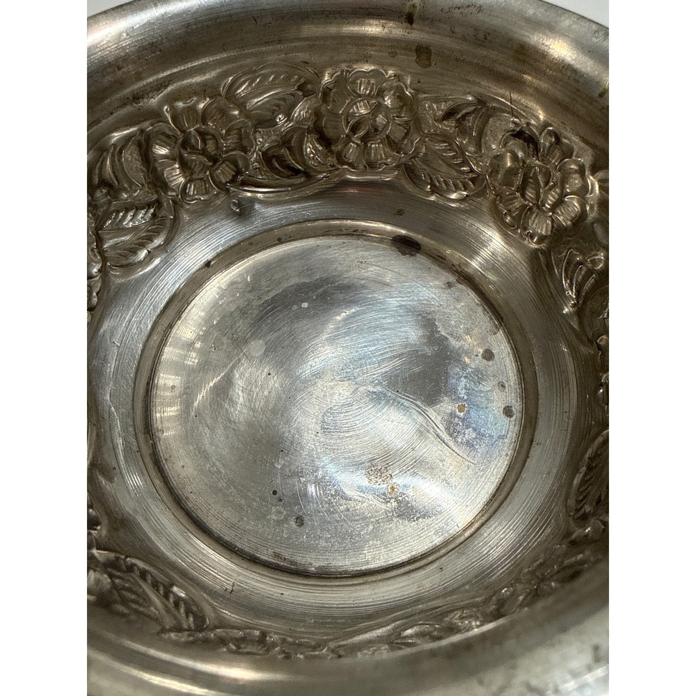 Vintage Silver Tone Embossed Floral Metal Bowl Made in India‎ Decorative 6 Inch - Picture 3 of 8